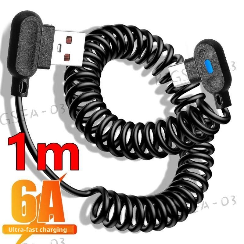 Spring Fast Charging Cable Type-C, 1m, Black - Image 1