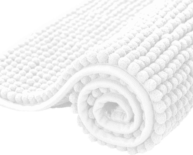 subrtex Chenille Bath Mats for Bathroom Extra Soft and Water Absorbent Non Slip Bath Rug Perfect Plush Carpet Mats for Tub, Shower (40×60cm, White) - Image 1