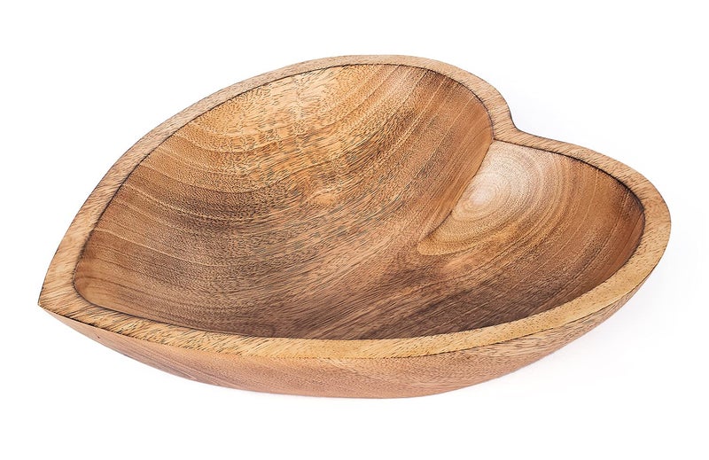 WitnyStore Heart Shaped Wood Bowl 10 Brown Handcrafted Wooden Bowls Collectible Functional Serving Tray Dish Plate Hand Made Decorative Tableware for Candy Nuts Dessert Fruit Home Dcor Accents Gifts