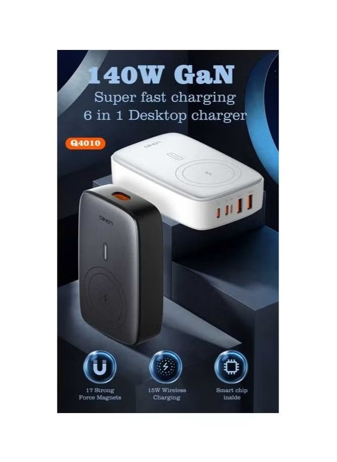 JAJEEK Q4010 140W Multi-Port Desktop Charger – 5 Ports GaN PD Fast Portable Type-C Charger for Laptop, Tablet, Mobile Phone – Compact Black Design, High-Speed Charging Solution - Image 5