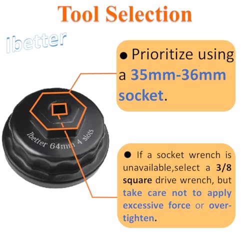 Ibetter Heavy Duty Oil Filter Wrench for Toyota,Lexus,RAV4,Camry,Tundra,Highlander,Sienna,Cruiser,Venza-Filter Cap Removal Socket Tool for 2.5-5.7L Engines with 64mm Cartridge Style Oil Filter Housings - Image 5