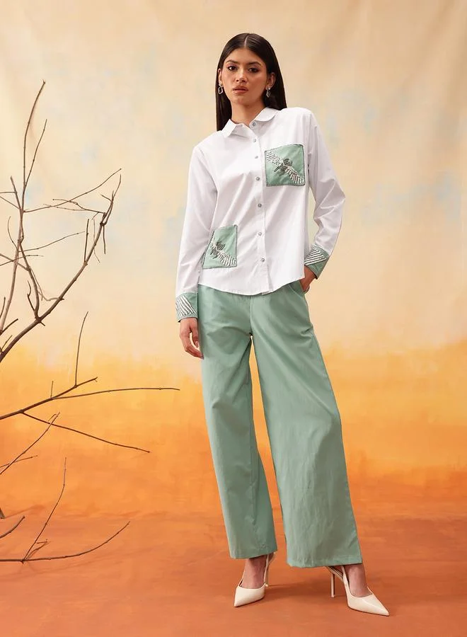 STREET 9 STREET 9 Embellished Pure Cotton Shirt with Trousers Set
