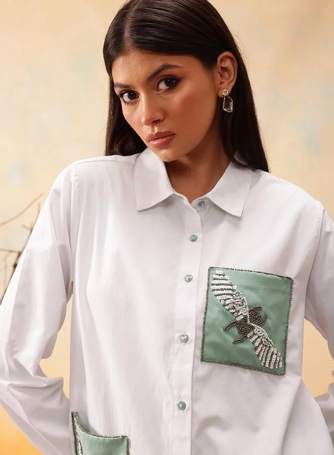 STREET 9 Embellished Pure Cotton Shirt with Trousers Set