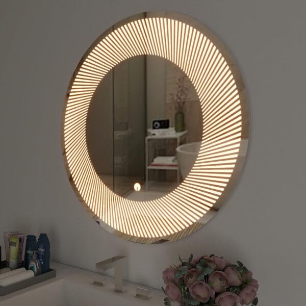 Quality Glass Bathroom LED Mirror with Touch Sensor, 3 Light Effects, Glass, Round LED-16 (18 x 18 Inch) - Image 2
