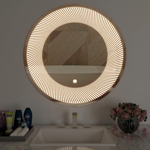 Quality Glass Bathroom LED Mirror with Touch Sensor, 3 Light Effects, Glass, Round LED-16 (18 x 18 Inch) - Image 1
