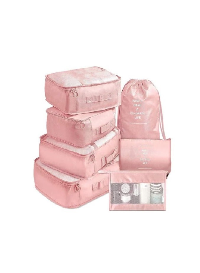 طقم حقائب أمتعة مضادة للماء مكون من 7 قطع وردي - Image 2