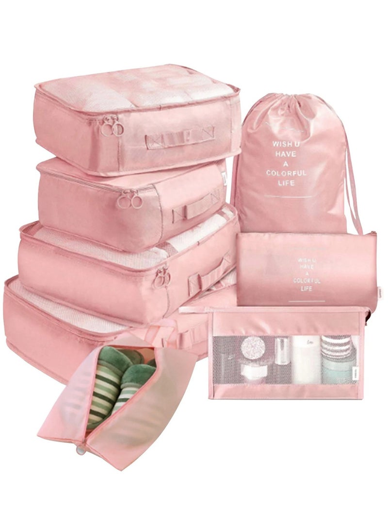 طقم حقائب أمتعة مضادة للماء مكون من 7 قطع وردي - Image 1