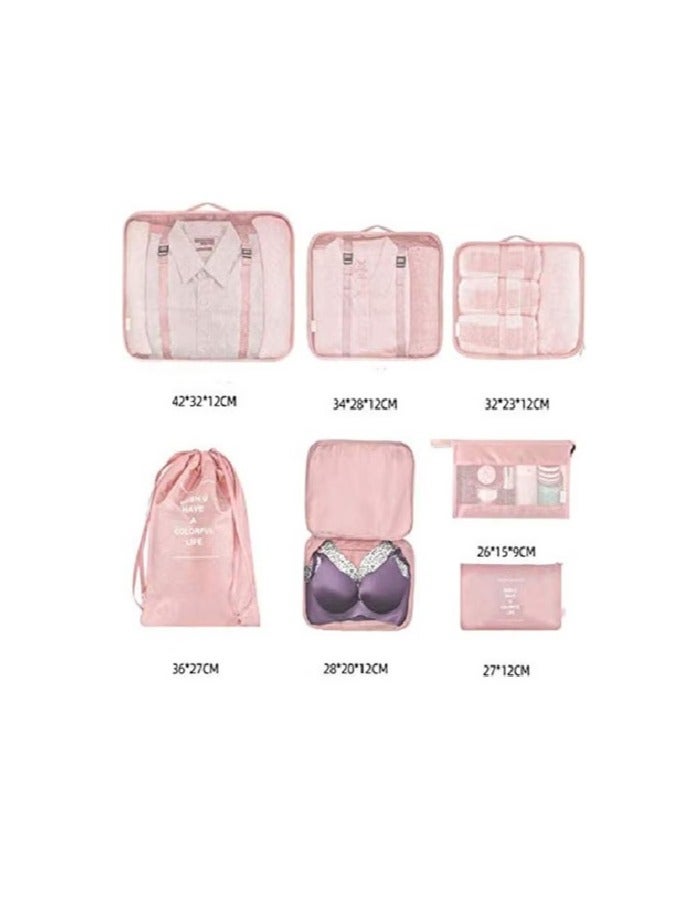 طقم حقائب أمتعة مضادة للماء مكون من 7 قطع وردي - Image 4