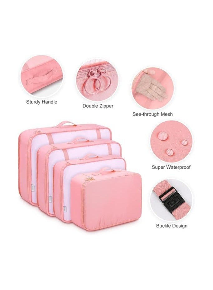 طقم حقائب أمتعة مضادة للماء مكون من 7 قطع وردي - Image 5