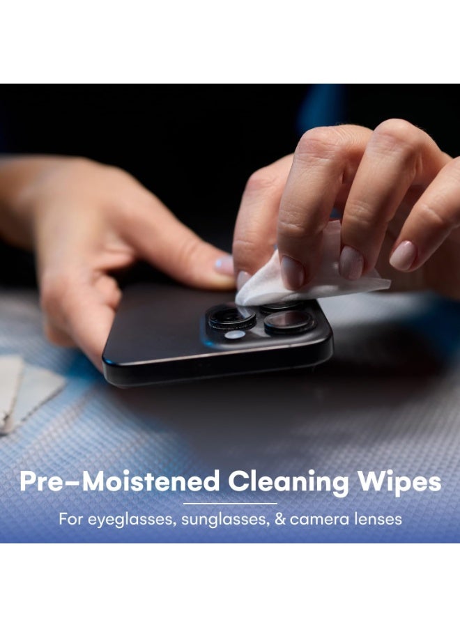 مناديل تنظيف مبللة مسبقًا مضادة للضباب للنظارات والشاشات والعدسات - سريعة الجفاف وخالية من الخدوش، مناديل عدسات للنظارات - 100 منديل مغلفة بشكل فردي - مناديل مبللة مسبقًا، 5 × 6 بوصة - منظف عدسات الكاميرا والنظارات الشمسية والنظارات - لطيف ومحمول لتنظيف الأجهزة البصرية - Image 2