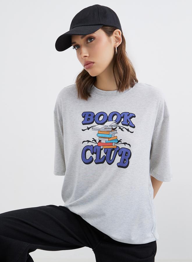 Take Two Grey Book Club Graphic Oversized T-Shirt - Image 1