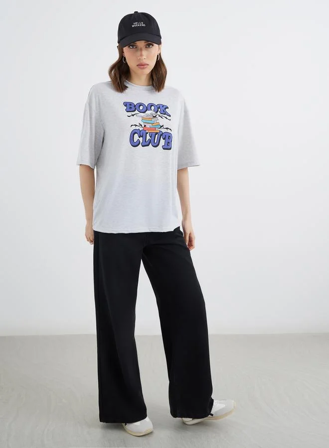 Take Two Take Two Grey Book Club Graphic Oversized T-Shirt