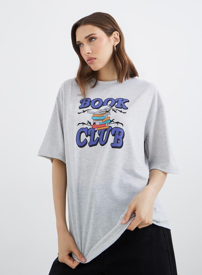 Take Two Grey Book Club Graphic Oversized T-Shirt - Image 3