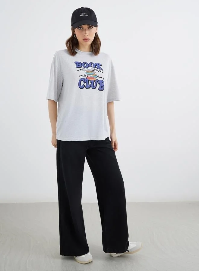 Take Two Take Two Grey Book Club Graphic Oversized T-Shirt