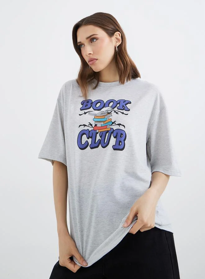 Take Two Take Two Grey Book Club Graphic Oversized T-Shirt