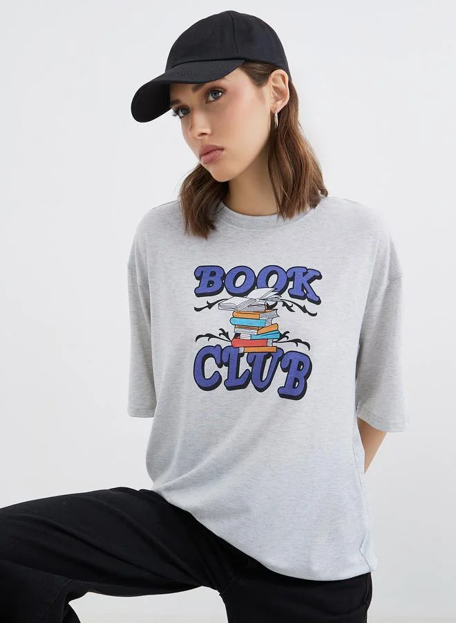 Take Two Take Two Grey Book Club Graphic Oversized T-Shirt