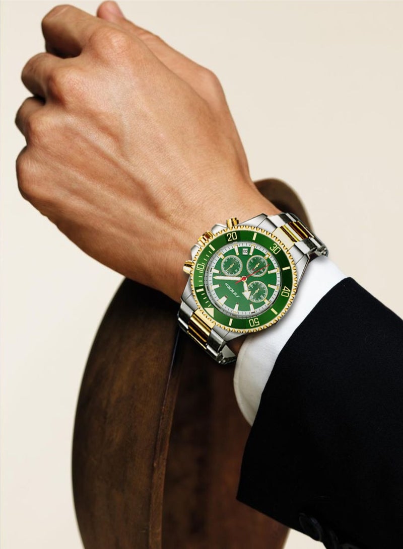 SINOBI Men's Luxury Business Watch | Gold & Silver Dual-Tone Stainless Steel Strap | 30M Waterproof with Calendar & Chronograph | Oversized Green Dial, Luminous Hands, Sapphire Glass - Image 5