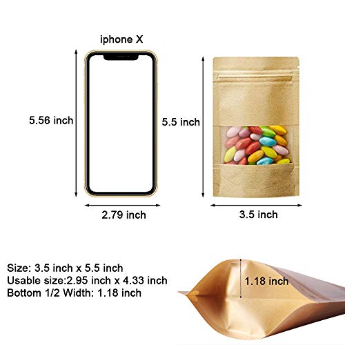 DIMVKA 100 Pcs Resealable Stand Up kraft Paper Bags with Window for Packaging Products, Reusable Zip Lock Food Storage Pouch Bags (3.5" x 5.5") - Image 3