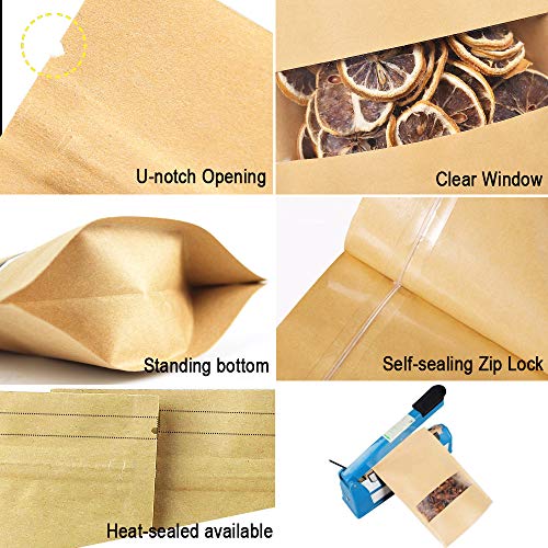 DIMVKA 100 Pcs Resealable Stand Up kraft Paper Bags with Window for Packaging Products, Reusable Zip Lock Food Storage Pouch Bags (3.5" x 5.5") - Image 4