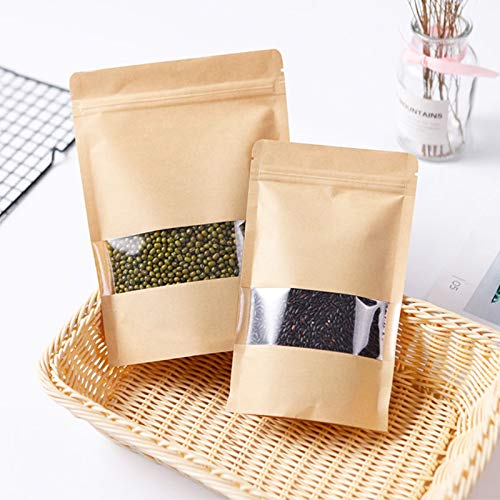 DIMVKA 100 Pcs Resealable Stand Up kraft Paper Bags with Window for Packaging Products, Reusable Zip Lock Food Storage Pouch Bags (3.5" x 5.5") - Image 5