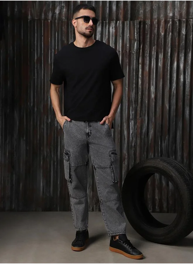 HIGH STAR Men Jeans in Grey featuring Straight fit fit with a washed pattern, regular length, secured with button closure, crafted from 100% cotton – a trendsetting piece that blends fashion and comfort.