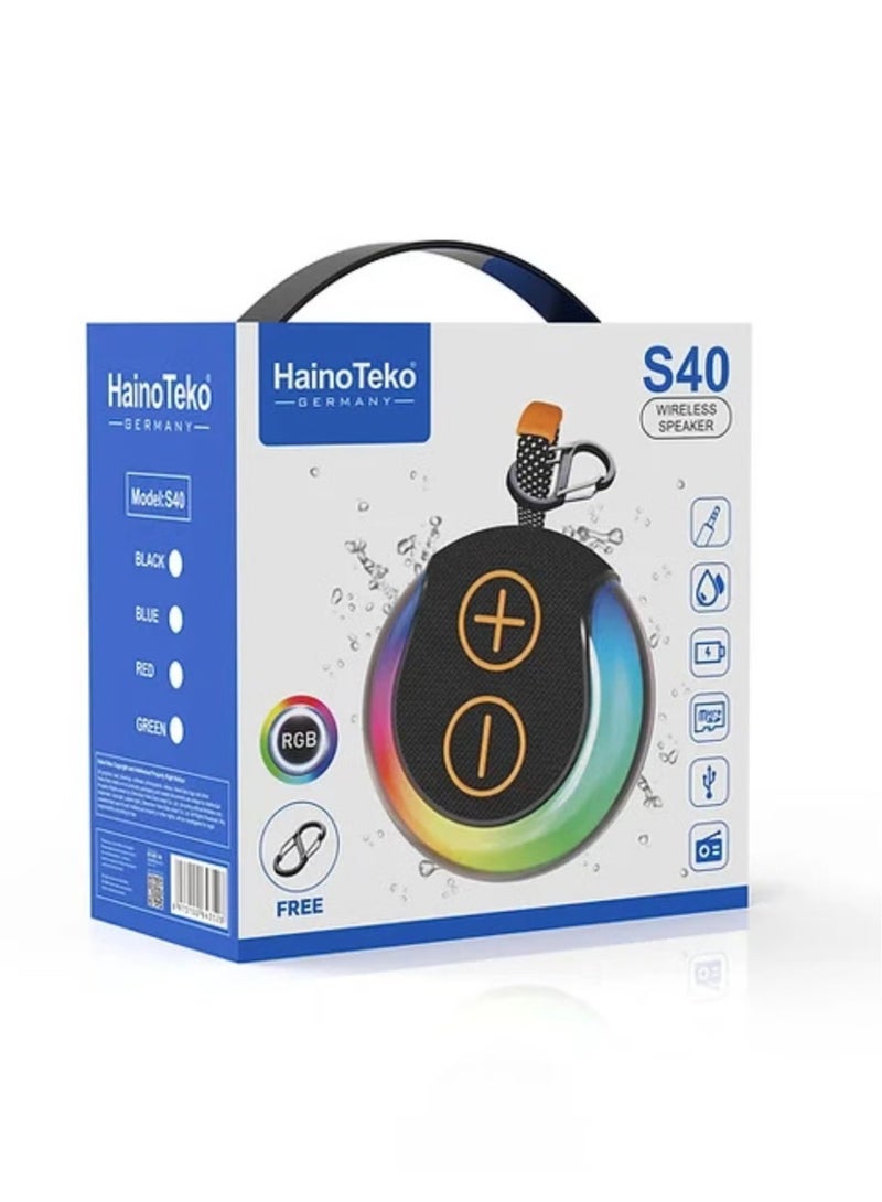 Haino Teko S-40 Portable Wireless Bluetooth Speaker with HiFi Sound Quality, Button Control, and RGB Lighting – Compact Design, Long Battery Life, Perfect for Outdoor & Indoor Use, Green - Image 2