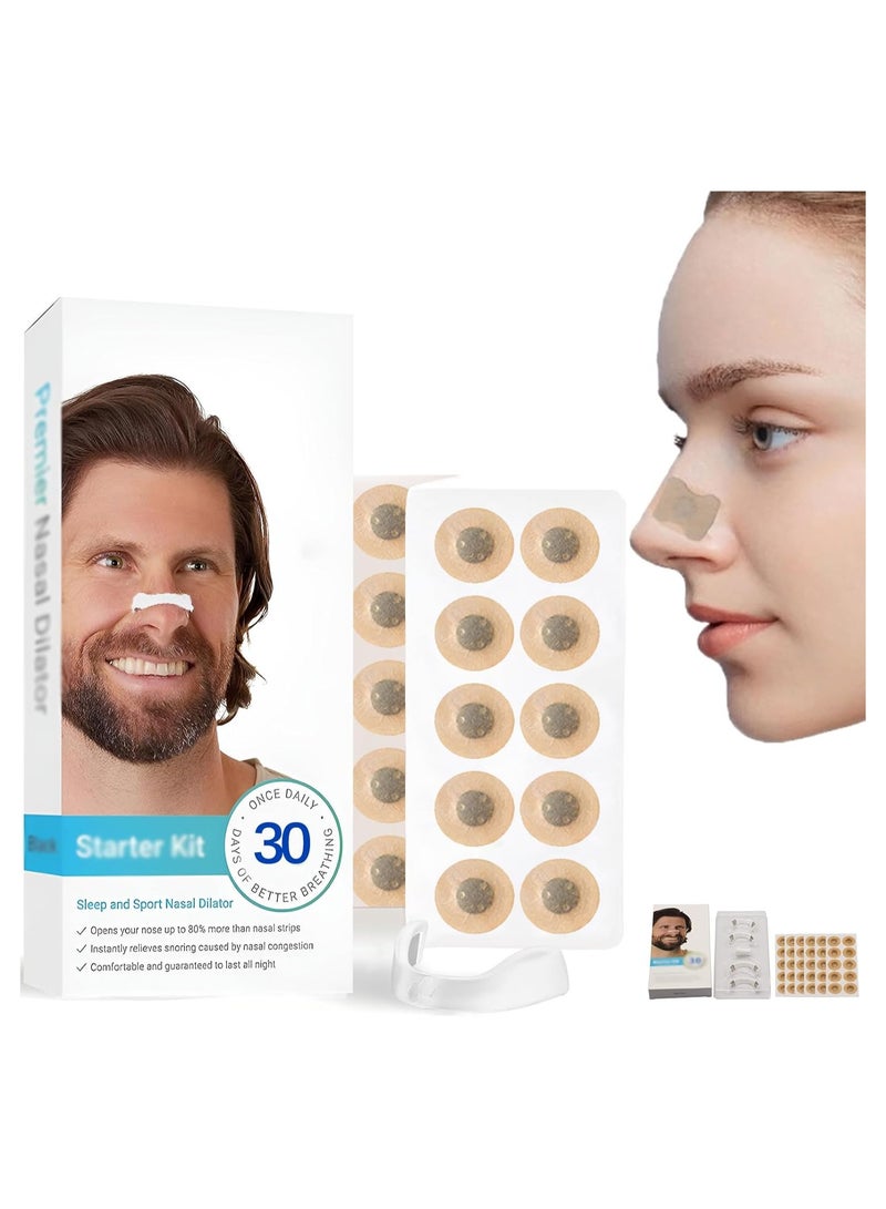 Zikra 30 Count Breathing Nasal, Strip Starter Kit, Boost Oxygen, Reduce Snoring, Improve Sleep Quality, Sweat Resistant, Skin Safe Nasal Strips, Extra Strength Snoring Solution (White Round) - Image 1