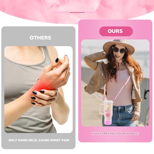 Beofinest Stanley Cup Accessories Set Including Adjustable Water Bottle Shoulder & Handle Strap, Glitter Silicone Protective Boot, Silicone Straw Topper Cover, Cute Charms for Stanley 30oz 40oz Tumbler (Pink) - Image 3