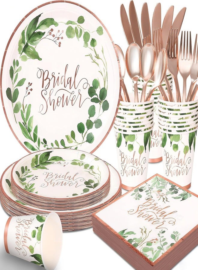 LOOWVY Sage Green Bridal Shower Decorations Rose Gold Bridal Shower Plates and Napkins Sets,168Pcs Serves 24 Guests - Image 1