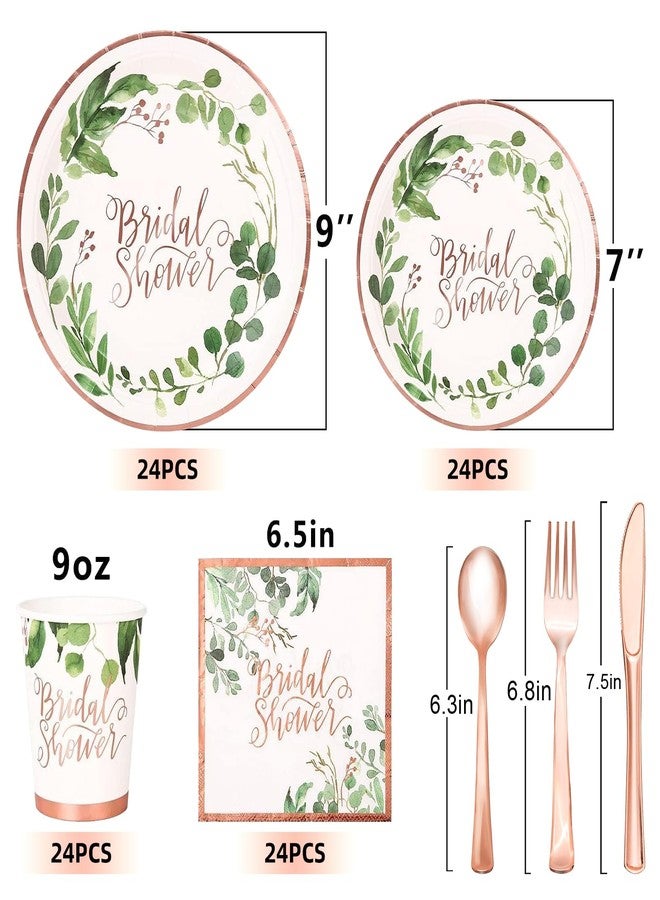 LOOWVY Sage Green Bridal Shower Decorations Rose Gold Bridal Shower Plates and Napkins Sets,168Pcs Serves 24 Guests - Image 2