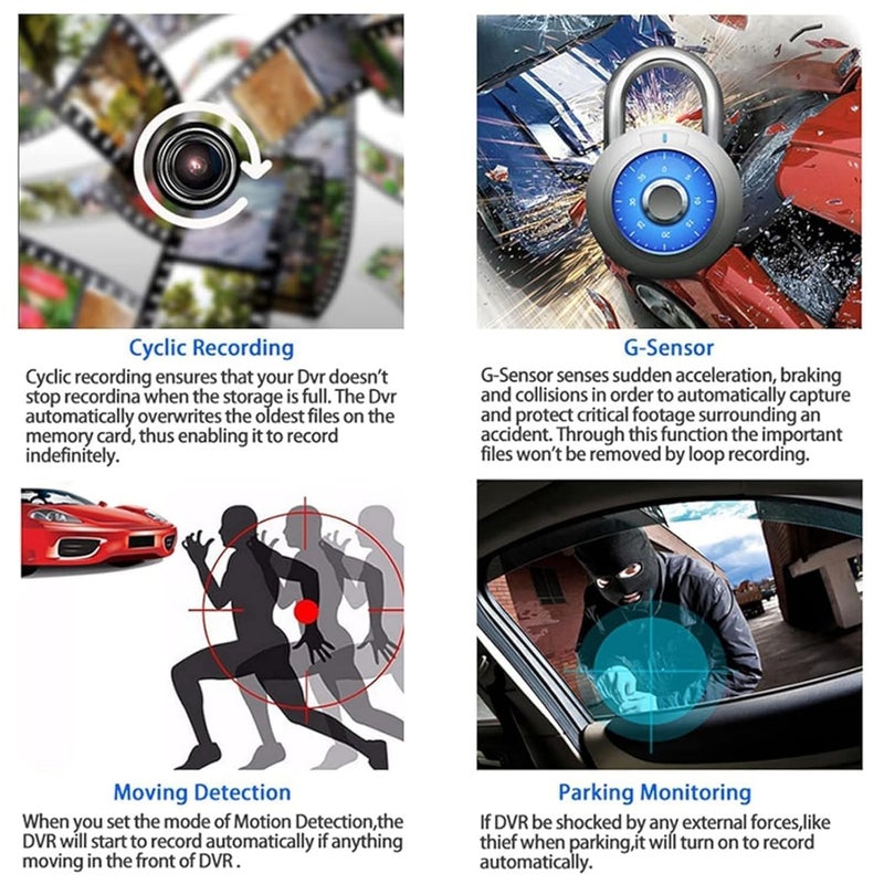 Drumstone (𝐒𝐩𝐞𝐜𝐢𝐚𝐥 𝟏𝟓 𝐘𝐞𝐚𝐫𝐬 𝐖𝐚𝐫𝐫𝐚𝐧𝐭𝐲) 3 Channel Dash Cam 1080P Full HD with Front, Inside & Rear Cameras | 360° Car Security DVR with G-Sensor, Loop Recording, Parking Monitor - Image 4