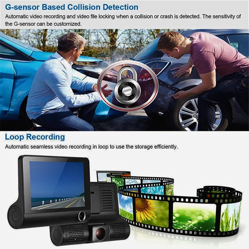Drumstone (𝐒𝐩𝐞𝐜𝐢𝐚𝐥 𝟏𝟓 𝐘𝐞𝐚𝐫𝐬 𝐖𝐚𝐫𝐫𝐚𝐧𝐭𝐲) 3 Channel Dash Cam 1080P Full HD with Front, Inside & Rear Cameras | 360° Car Security DVR with G-Sensor, Loop Recording, Parking Monitor - Image 3