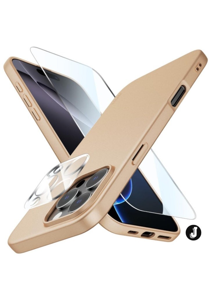 JAJEEK "Ultra-Thin Matte Gold iPhone 16 Pro Case – Shockproof, Anti-Scratch with Upgraded Lens & Screen Protectors" - Image 1