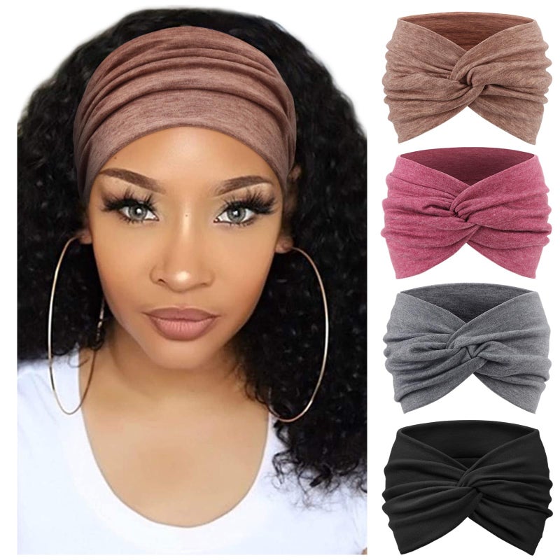 DRESHOW Extra Wide Headbands for Women Cotton Turban Knotted Bandana Head Bands Non Slip Boho Hair Accessories for Sports & Yoga - Image 1