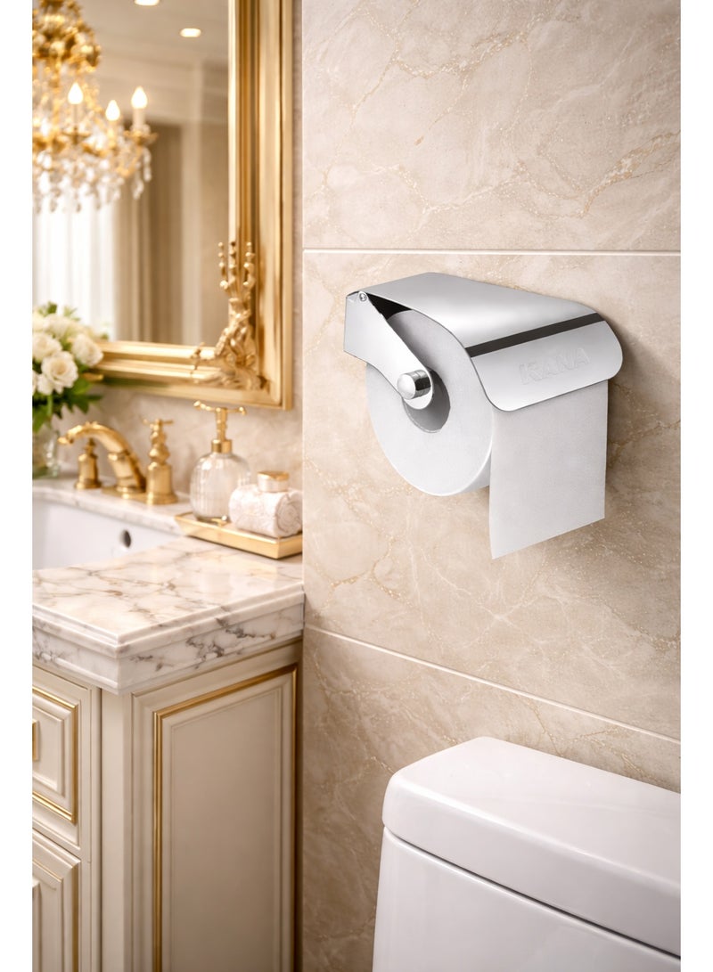 Kana The KANA Roll-Paper Box is the perfect choice for those who seek to combine luxury and practicality in bathroom design. Made from high-quality stainless steel, this holder provides a comfortable user experience and long-lasting durability thanks to its resistance to rust and scratches. It features a sleek, modern design that suits all tastes, adding a touch of elegance to any bathroom with its precise details and shiny metallic color. Easy to install, it is ideal for those looking to enhance their bathroom's appearance while maintaining the highest levels of performance and quality - Image 3