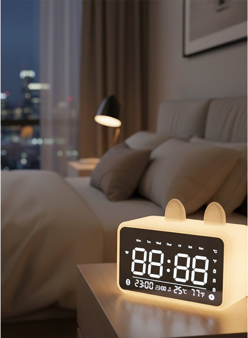 Smart Bluetooth Audio Alarm Clock Speaker – Dual Alarm, HD Display, Night Light, Temperature Display, Wireless Music Player & Phone Stand (Cool White) - Image 1