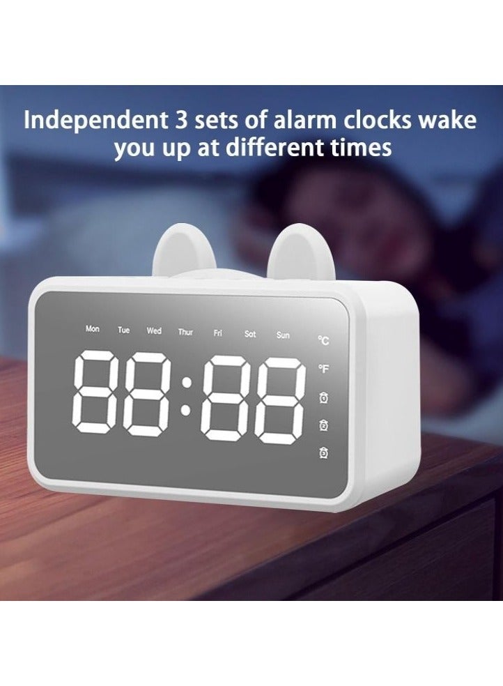Smart Bluetooth Audio Alarm Clock Speaker – Dual Alarm, HD Display, Night Light, Temperature Display, Wireless Music Player & Phone Stand (Cool White) - Image 3