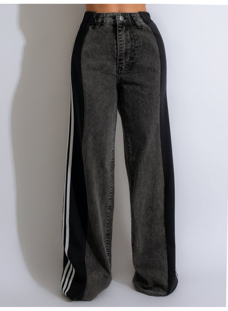 SCACTO Casual High-waist Stretch Straight-leg Jeans 