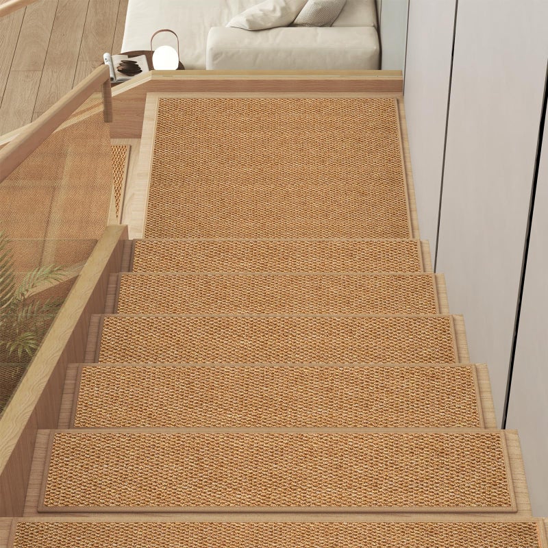 YDKGL 15PC Stair Treads Non-Slip Washable Peel and Stick Stair Treads for Wooden Steps Indoor Reusable Stair Carpet Treads Adhesive Stair-Runner Rugs for Kids and Dogs Elderï¼ˆ8"x30" Brownï¼‰ - Image 1