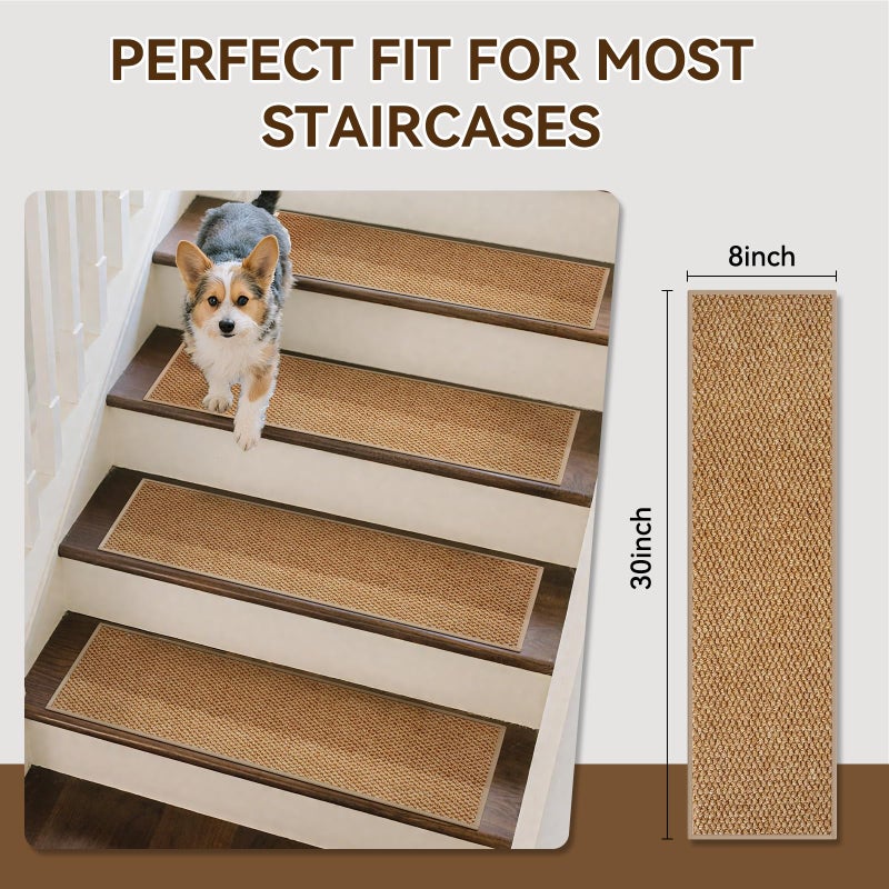 YDKGL 15PC Stair Treads Non-Slip Washable Peel and Stick Stair Treads for Wooden Steps Indoor Reusable Stair Carpet Treads Adhesive Stair-Runner Rugs for Kids and Dogs Elderï¼ˆ8"x30" Brownï¼‰ - Image 5