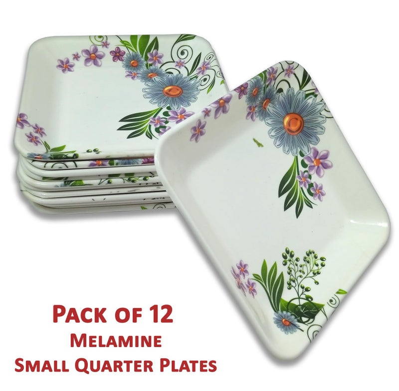 BHOJANWARE Set of 12 Melamine Square Snack Quarter Plates -(Size-5.5 Inch / 14 CM) Perfect Addition to Your Kitchen Utensils and Plates Collection. - Image 3