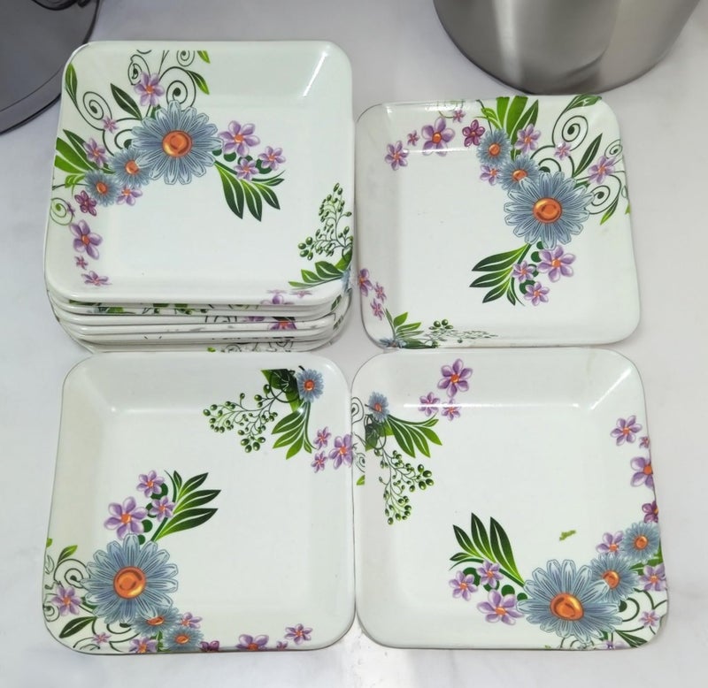 BHOJANWARE Set of 12 Melamine Square Snack Quarter Plates -(Size-5.5 Inch / 14 CM) Perfect Addition to Your Kitchen Utensils and Plates Collection. - Image 1