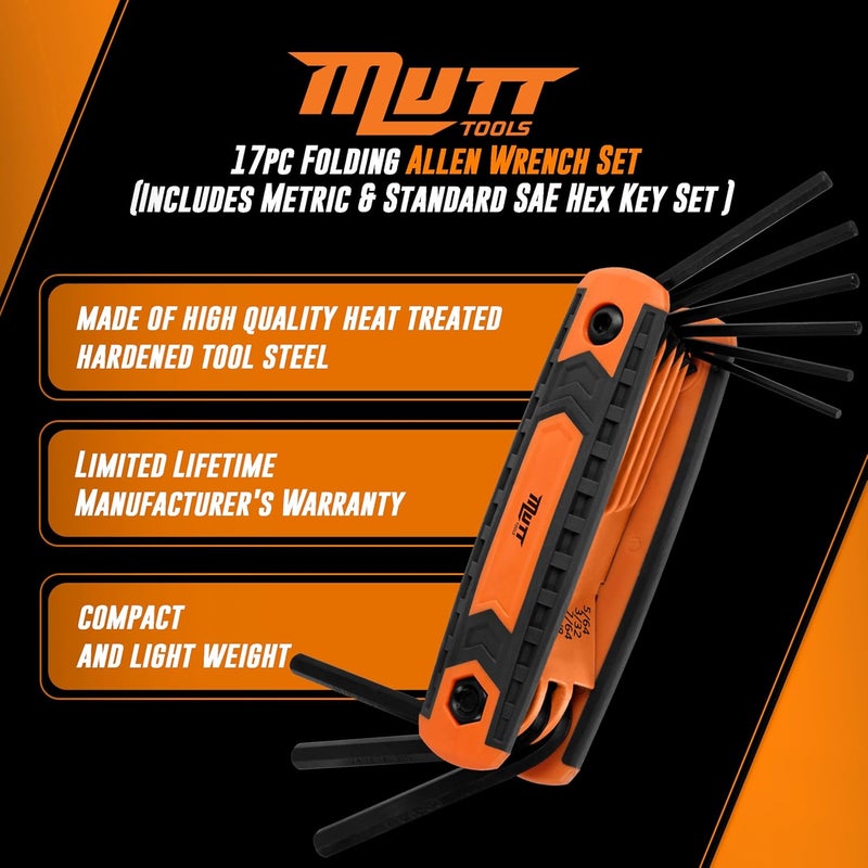 AMERICAN MUTT TOOLS مجموعة مفاتيح ألين قابلة للطي من موت توولز 17 قطعة - مجموعة مفاتيح سداسية SAE وميترية مع ترميز بالألوان - أداة مفاتيح ألين مدمجة للدراجات، DIY، الرماية - مفاتيح مع علامات الحجم - Image 3