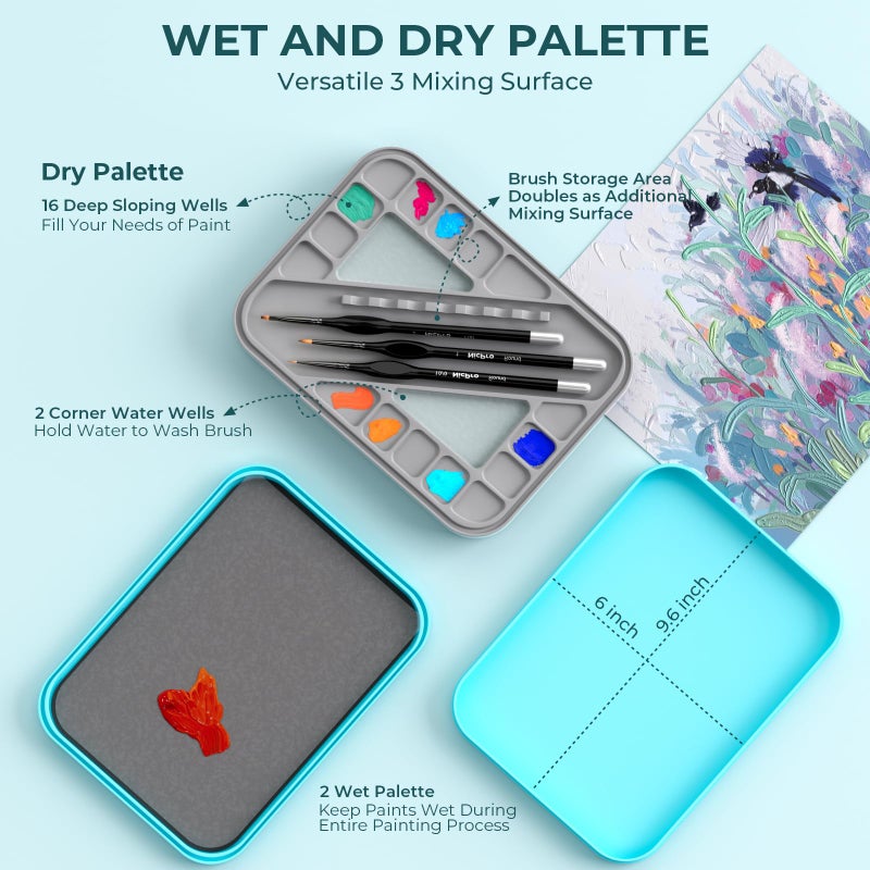 Nicpro Miniature Painting Kit with Wet Palette & 11PCS Detail Paint Brushes Drybrush, 100PCS Wet Pallet Paper, 4PCS Sponge, Brush Holder Mixing Paint Saver Palette for Miniature Model Painting - Image 4