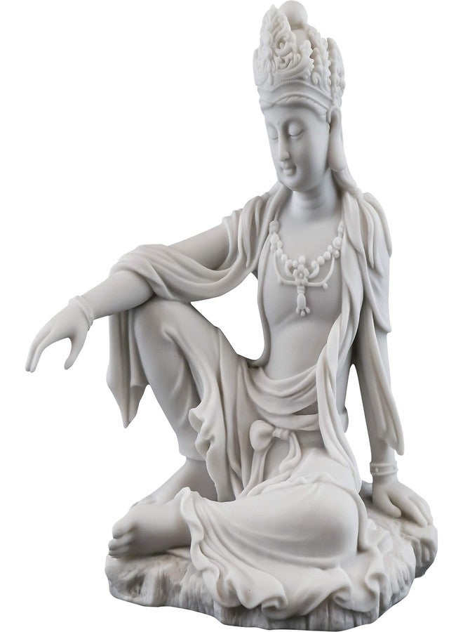 Top Collection Water & Moon Quan Yin Royal Ease Pose Statue- Buddhist Kwan Yin Goddess of Compassion and Mercy Sculpture in White Marble Finish - 7.25-Inch Collectible Figurine - Image 1