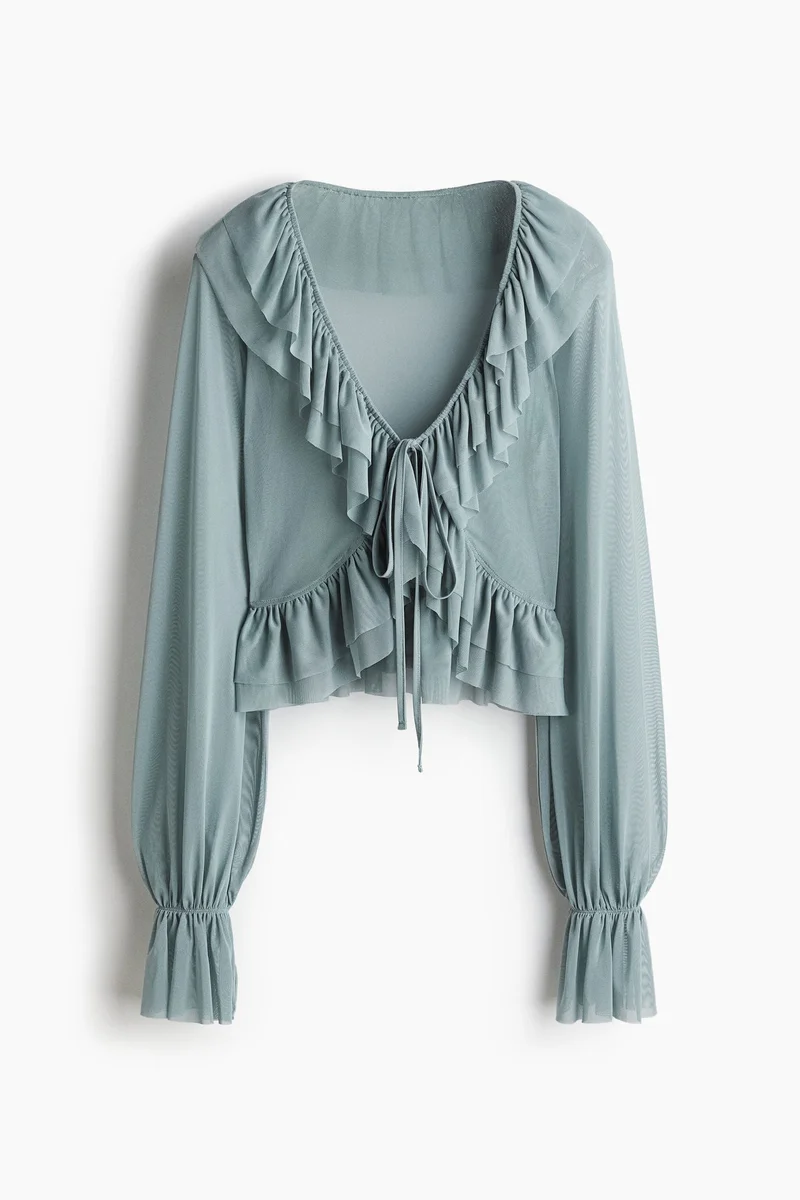H&M Frill-trimmed mesh blouse