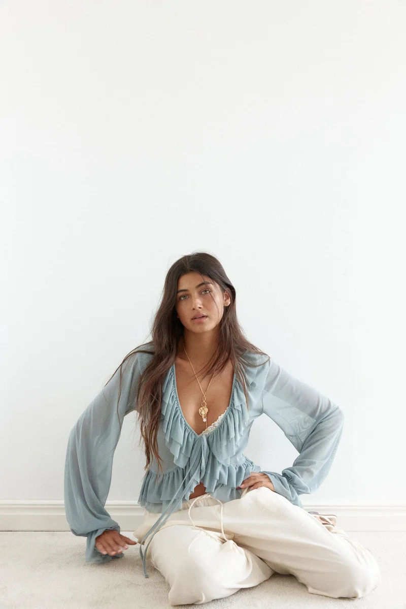 H&M Frill-trimmed mesh blouse