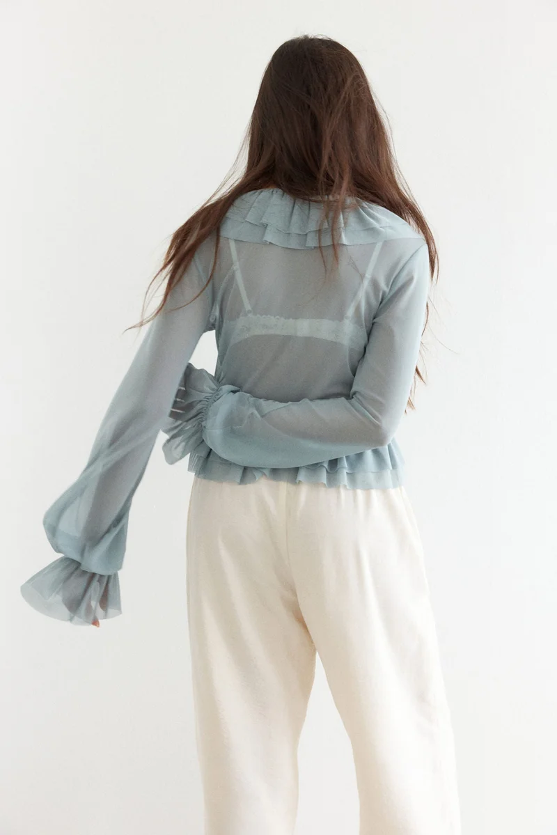 H&M Frill-trimmed mesh blouse
