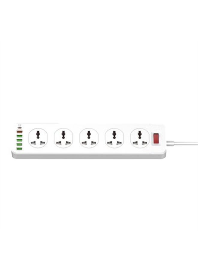 REBENUO Power Strip with 10-Outlet Surge Protector Power Sockets 6 USB Ports 32W PD+QC Fast Charging Adapter Sockets 2-meter Heavy-Duty Power Extension Cord White 36 × 9 × 9cm - Image 2