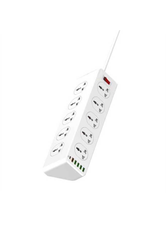 REBENUO Power Strip with 10-Outlet Surge Protector Power Sockets 6 USB Ports 32W PD+QC Fast Charging Adapter Sockets 2-meter Heavy-Duty Power Extension Cord White 36 × 9 × 9cm - Image 5